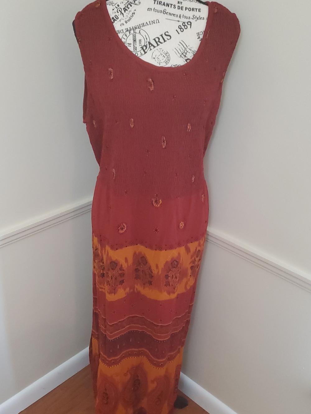 R & K Originals Woman 18W Floral Red Orange Scoop Neck Short Sleeve Dress Maxi